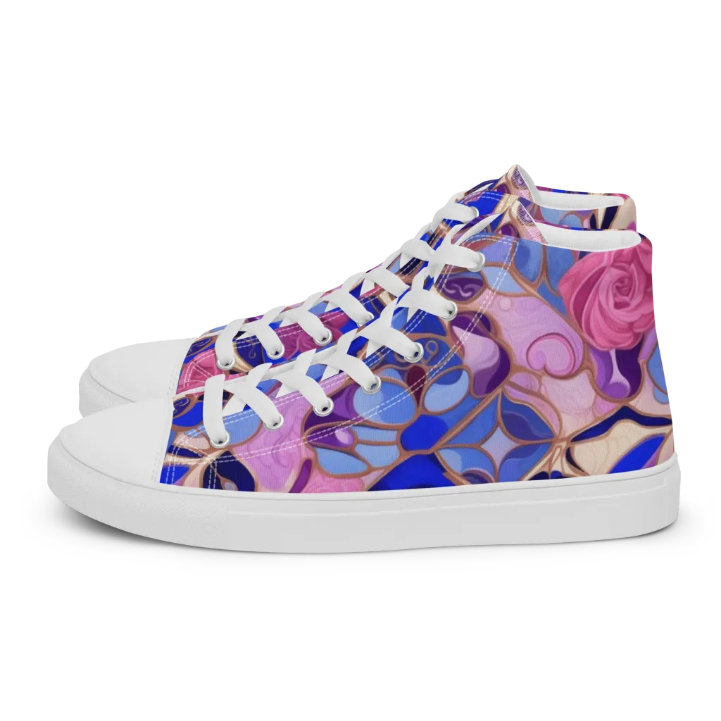Royal Rose Mosaic on Women's High Top Canvas Shoes — Left