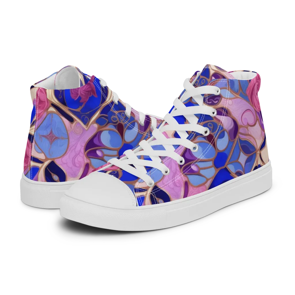 Royal Rose Mosaic on Women's High Top Canvas Shoes — Left