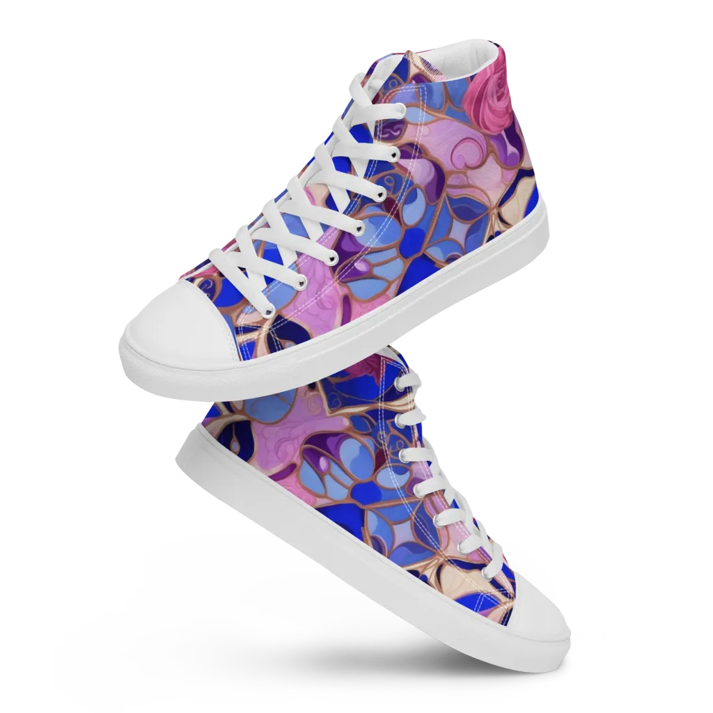 Royal Rose Mosaic on Women's High Top Canvas Shoes — Front