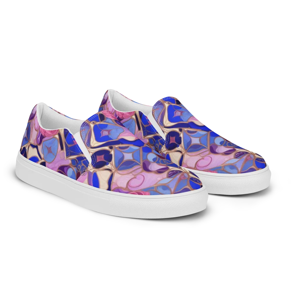 Royal Rose Mosaic on Men's Slip-On Canvas Shoes — Right Front