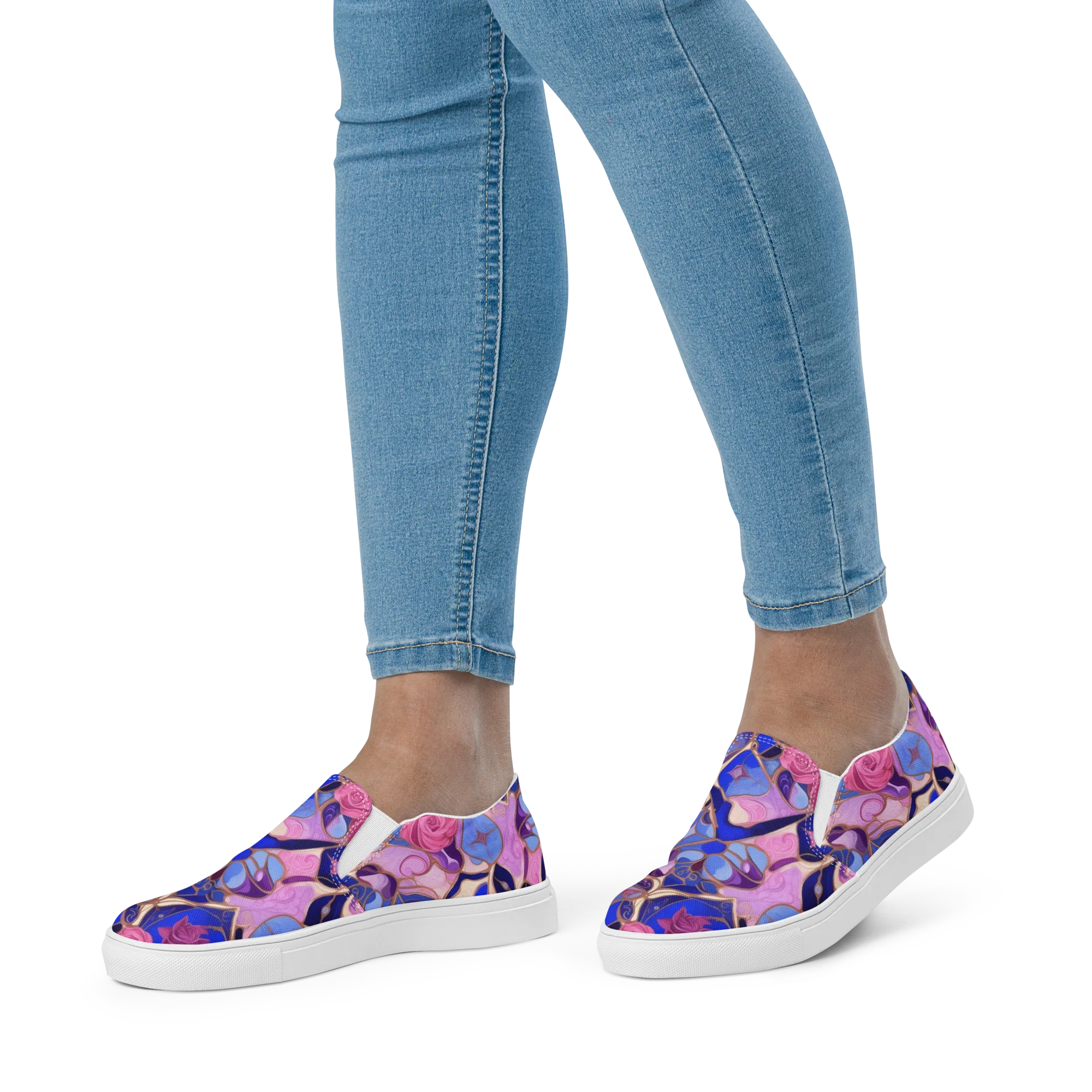 Royal Rose Mosaic on Women's Slip-On Canvas Shoes — Front
