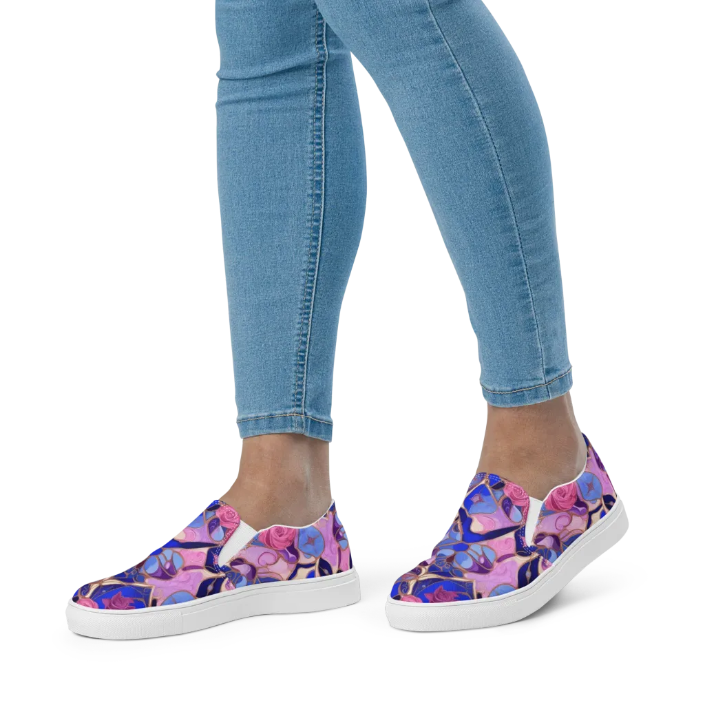 Royal Rose Mosaic on Women's Slip-On Canvas Shoes — Front