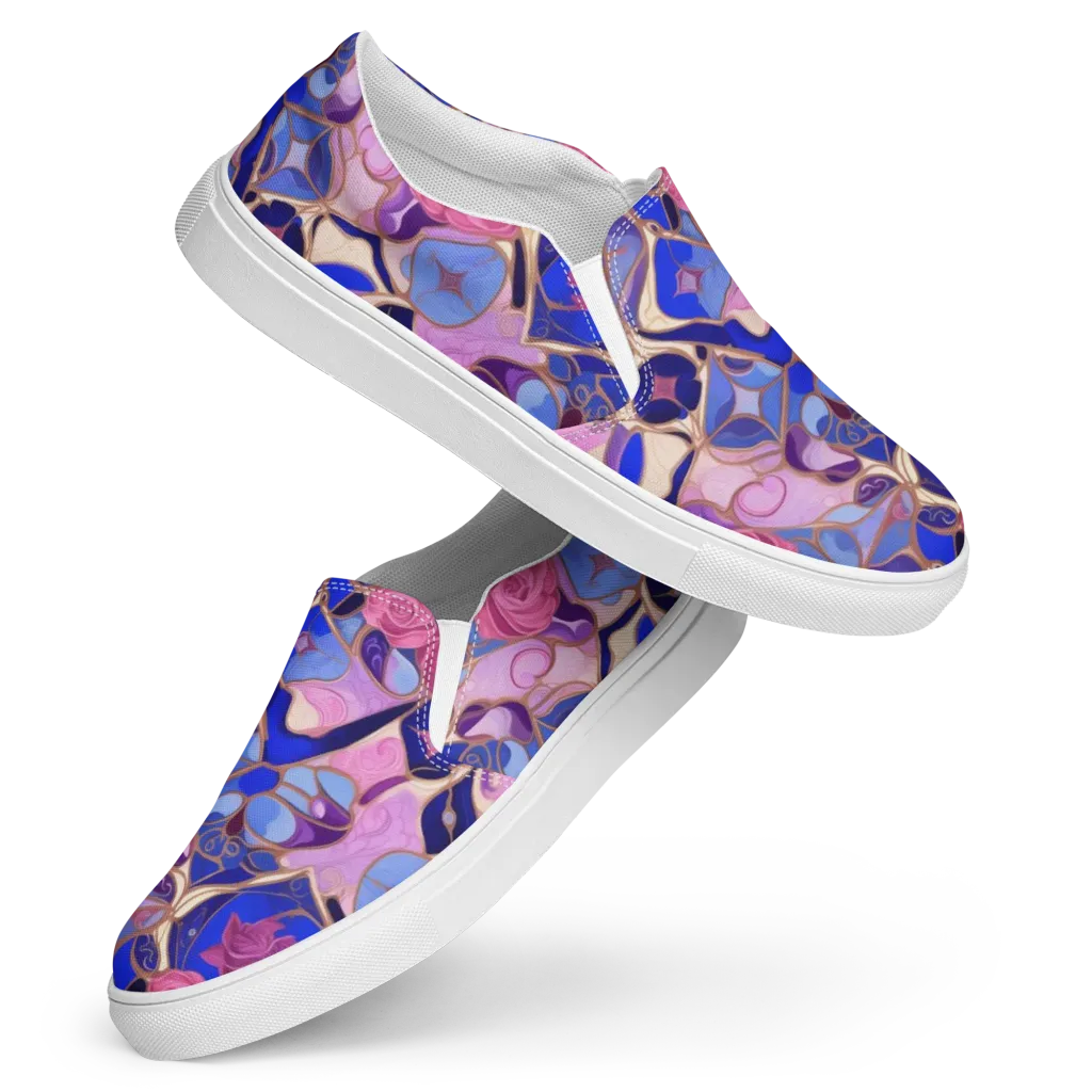 Royal Rose Mosaic on Women's Slip-On Canvas Shoes — Front