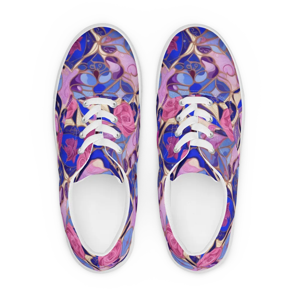 Royal Rose Mosaic on Men's Lace-Up Canvas Shoes — Front