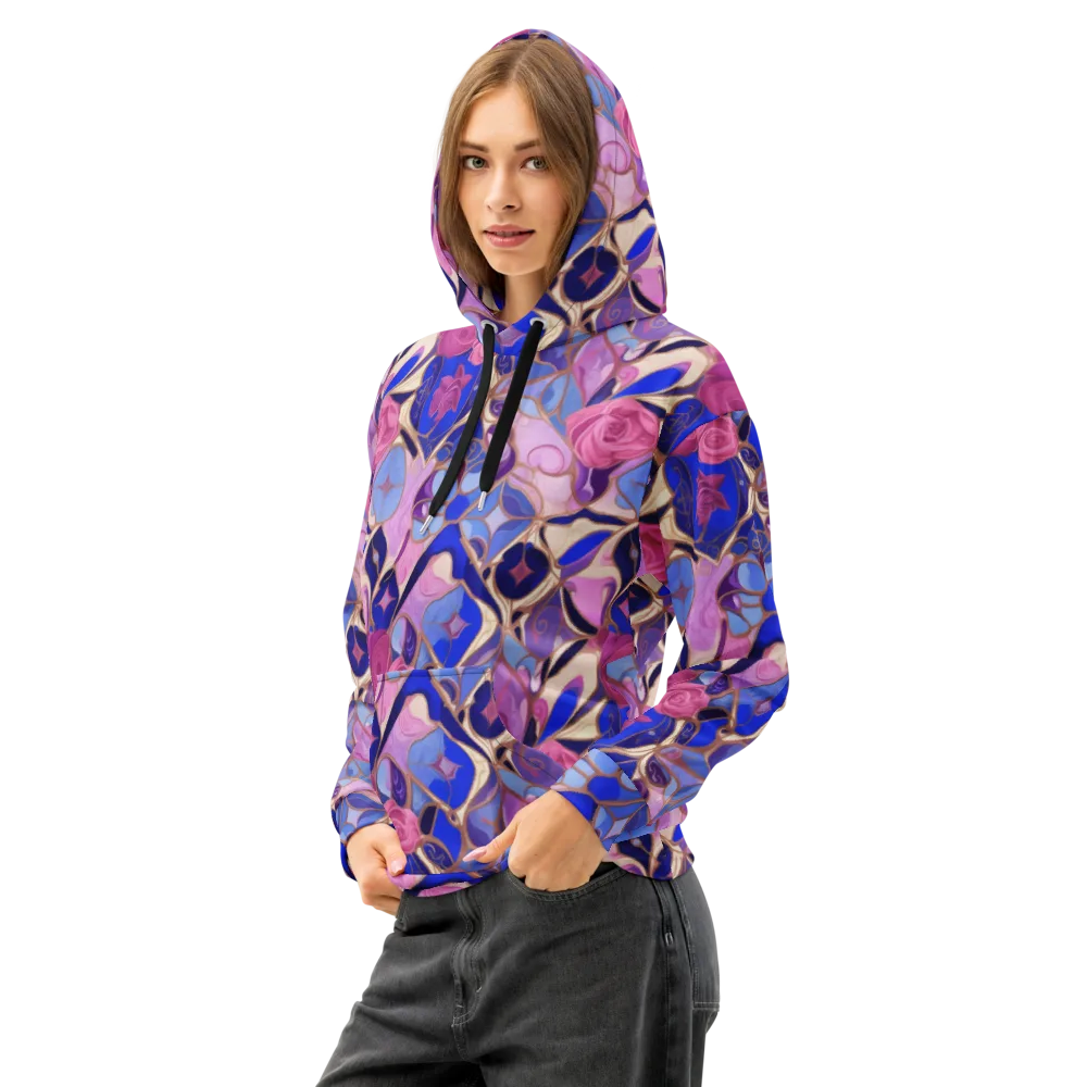 Royal Rose Mosaic on Cotton Hoodie — Left Front