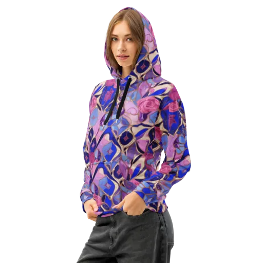 Royal Rose Mosaic on a Cotton Hoodie