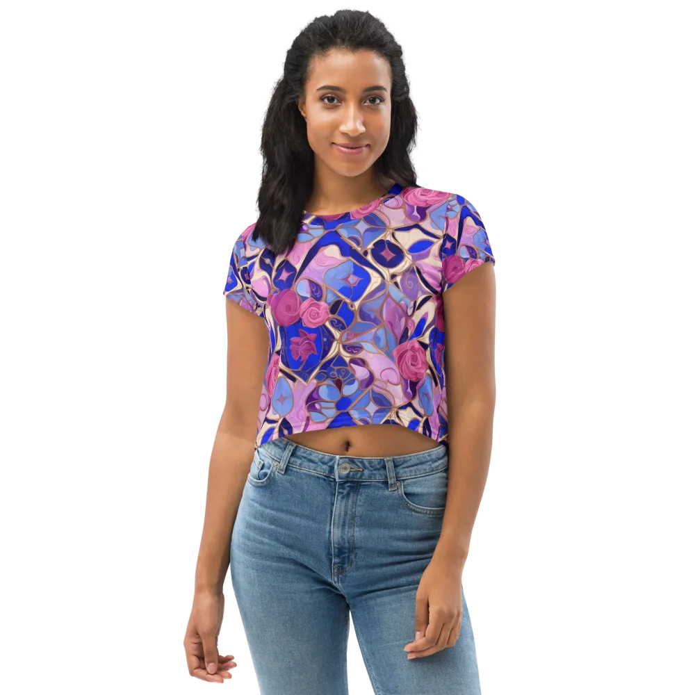 Royal Rose Mosaic on Crop Tee — Front