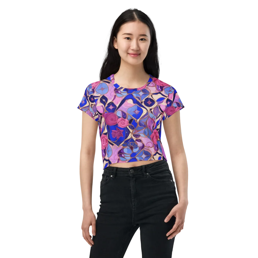 Royal Rose Mosaic on Crop Tee — Front