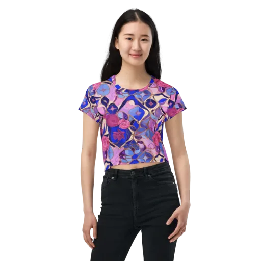 Royal Rose Mosaic on Crop Tee