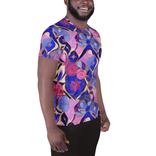 Royal Rose Mosaic on a Men's Athletic T-Shirt