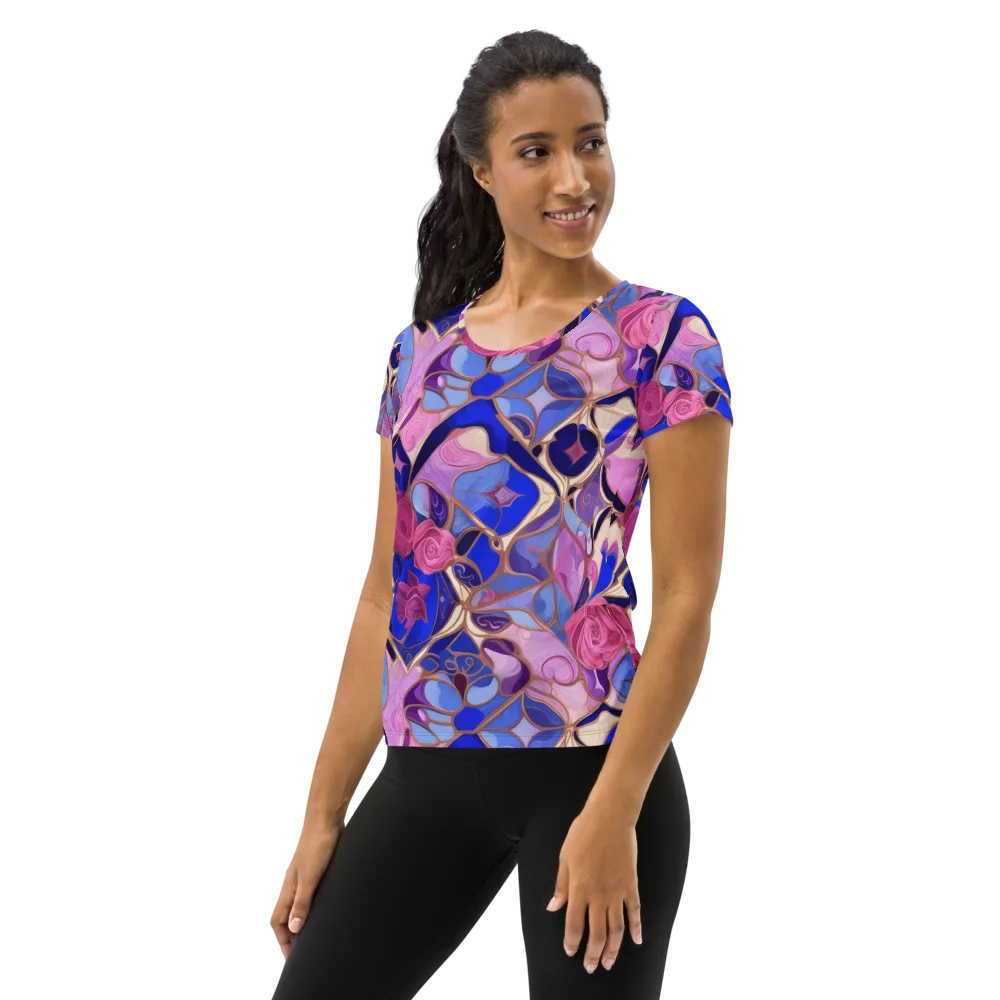 Royal Rose Mosaic on Women's Athletic T-Shirt — Left