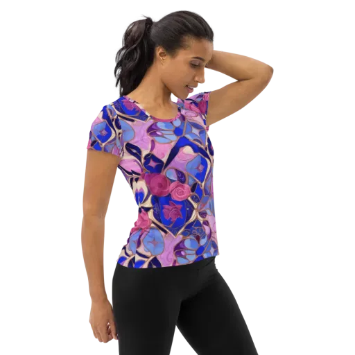Royal Rose Mosaic on a Women's Athletic T-Shirt