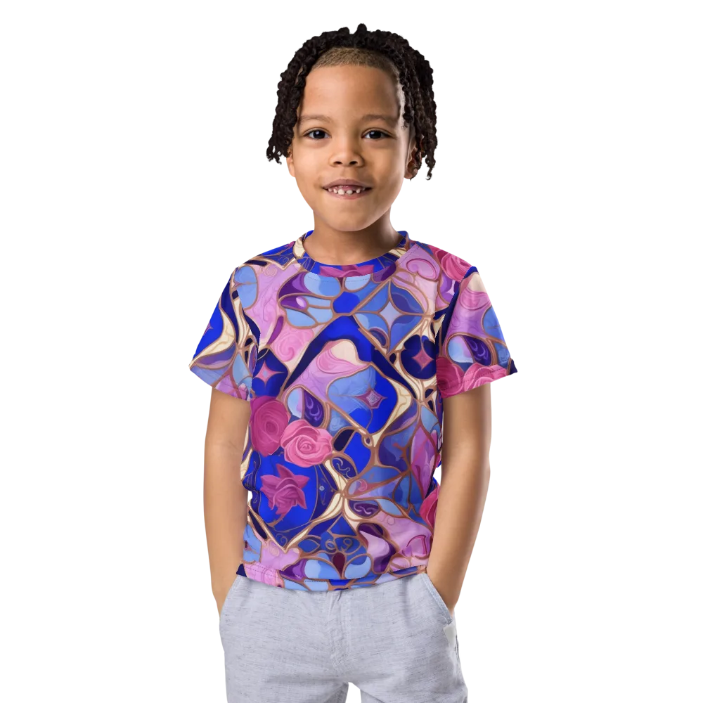 Royal Rose Mosaic on Kids Crew Neck T-Shirt — Front
