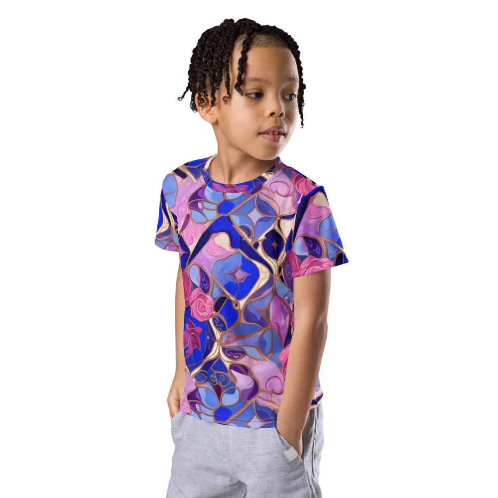 Royal Rose Mosaic on Kids Crew Neck T-Shirt — Left Front