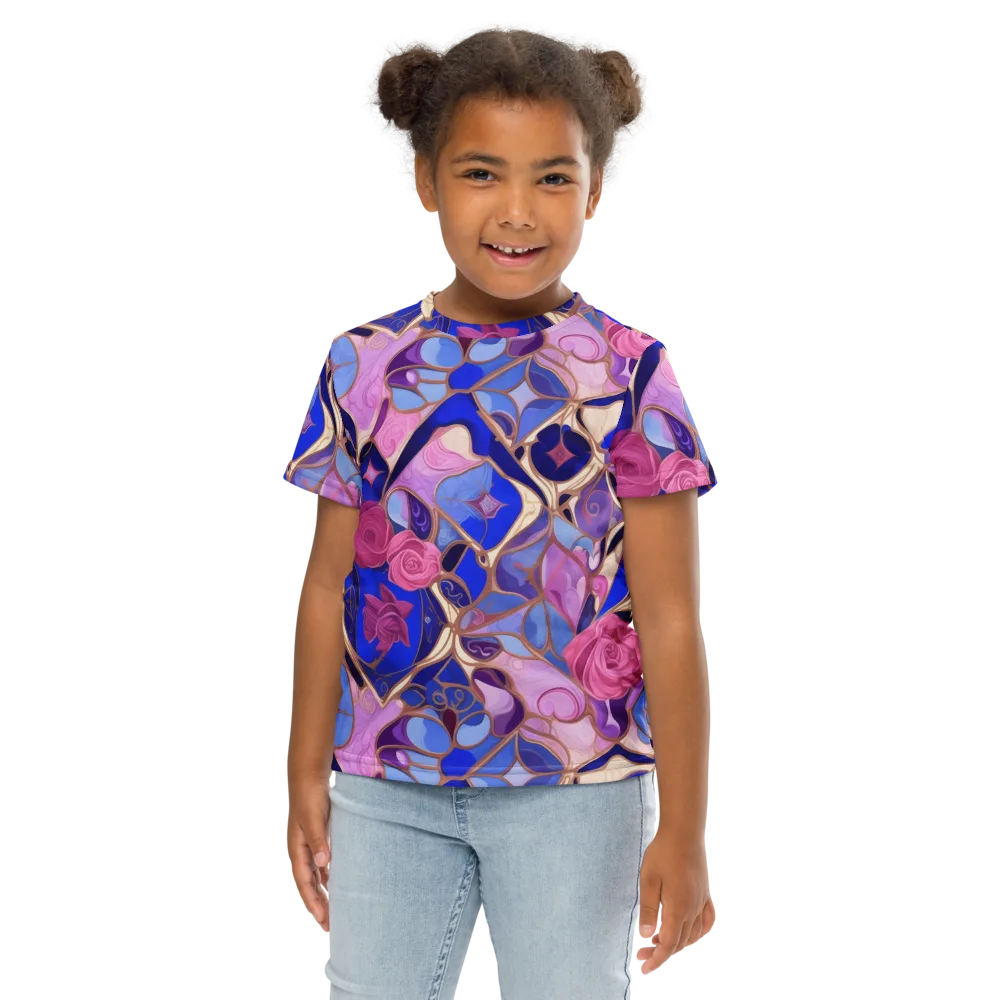Royal Rose Mosaic on Kids Crew Neck T-Shirt — Front