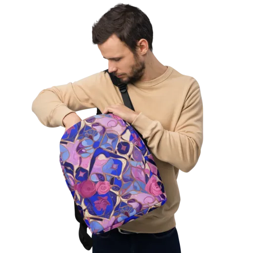 Royal Rose Mosaic on a Minimalist Backpack