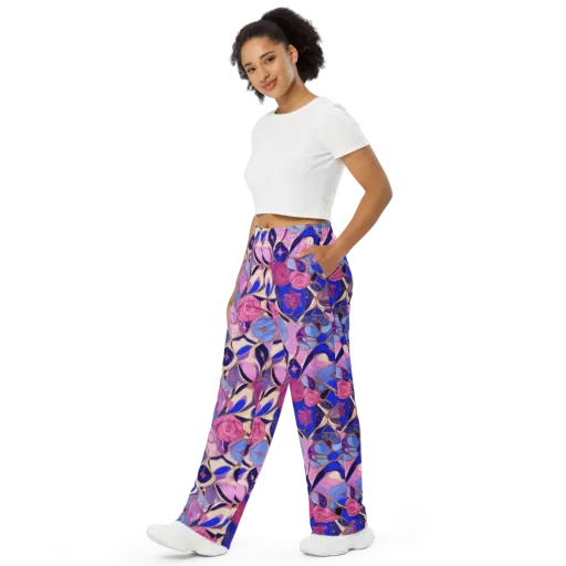 Royal Rose Mosaic on a Wide-Leg Pants