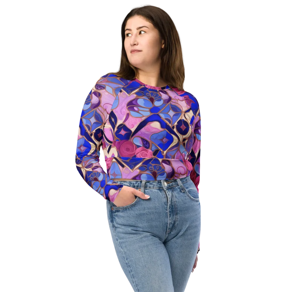 Royal Rose Mosaic on Long Sleeve Crop Top — Front