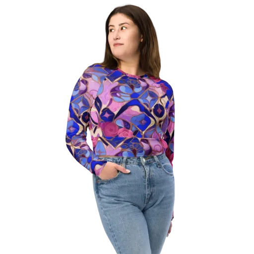 Royal Rose Mosaic on a Long Sleeve Crop Top