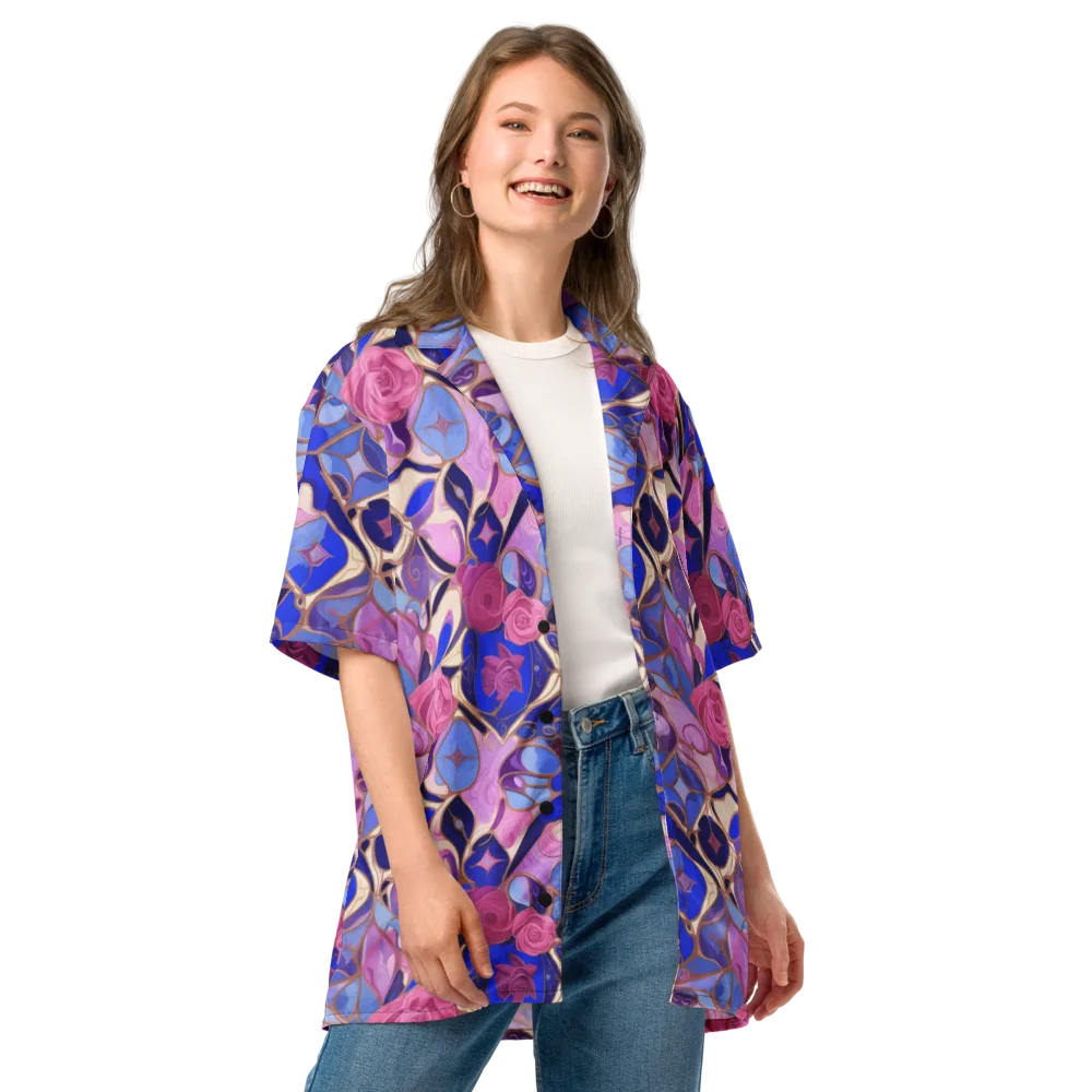 Royal Rose Mosaic on Button Shirt — Front