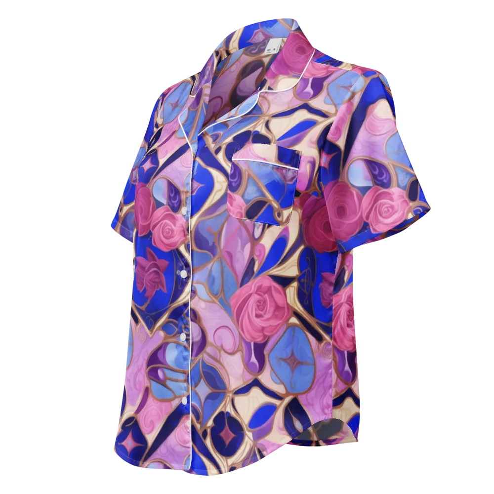 Royal Rose Mosaic on Women's Short Sleeve Pajama Top — Left Front