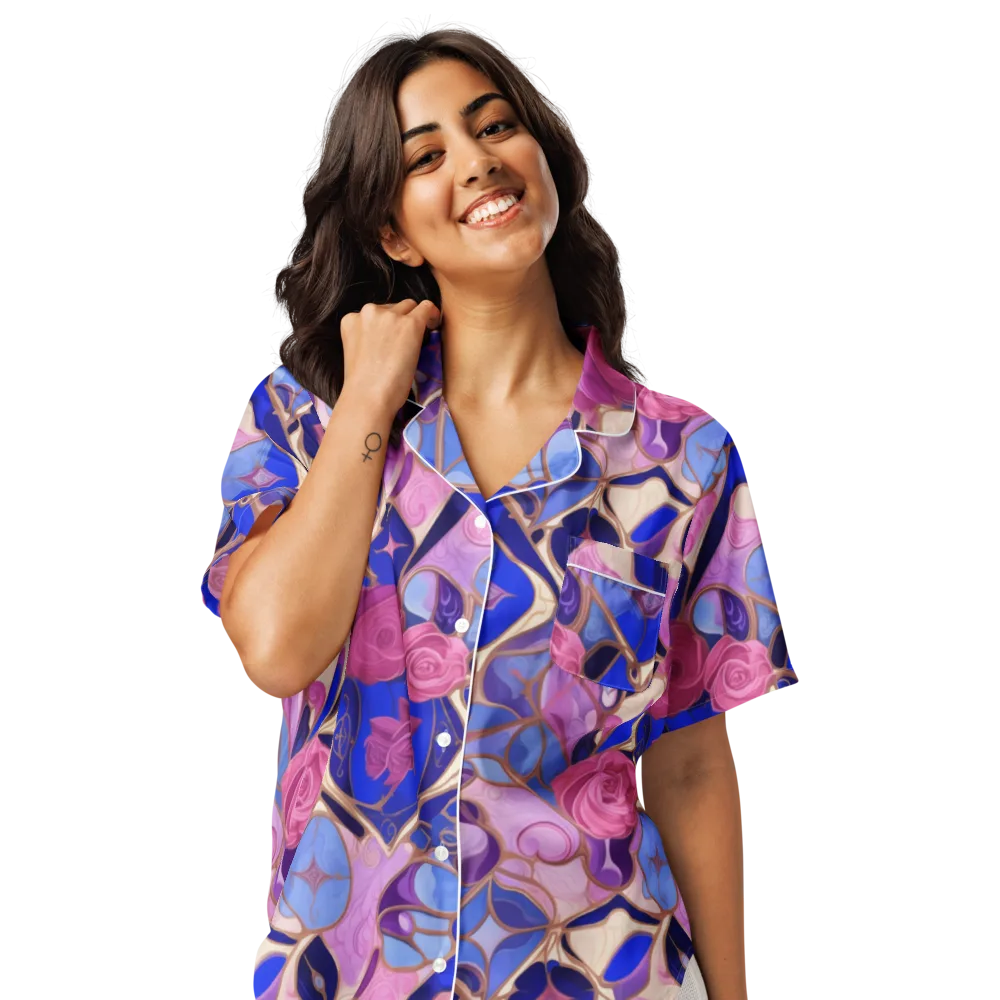 Royal Rose Mosaic on Women's Short Sleeve Pajama Top — Front