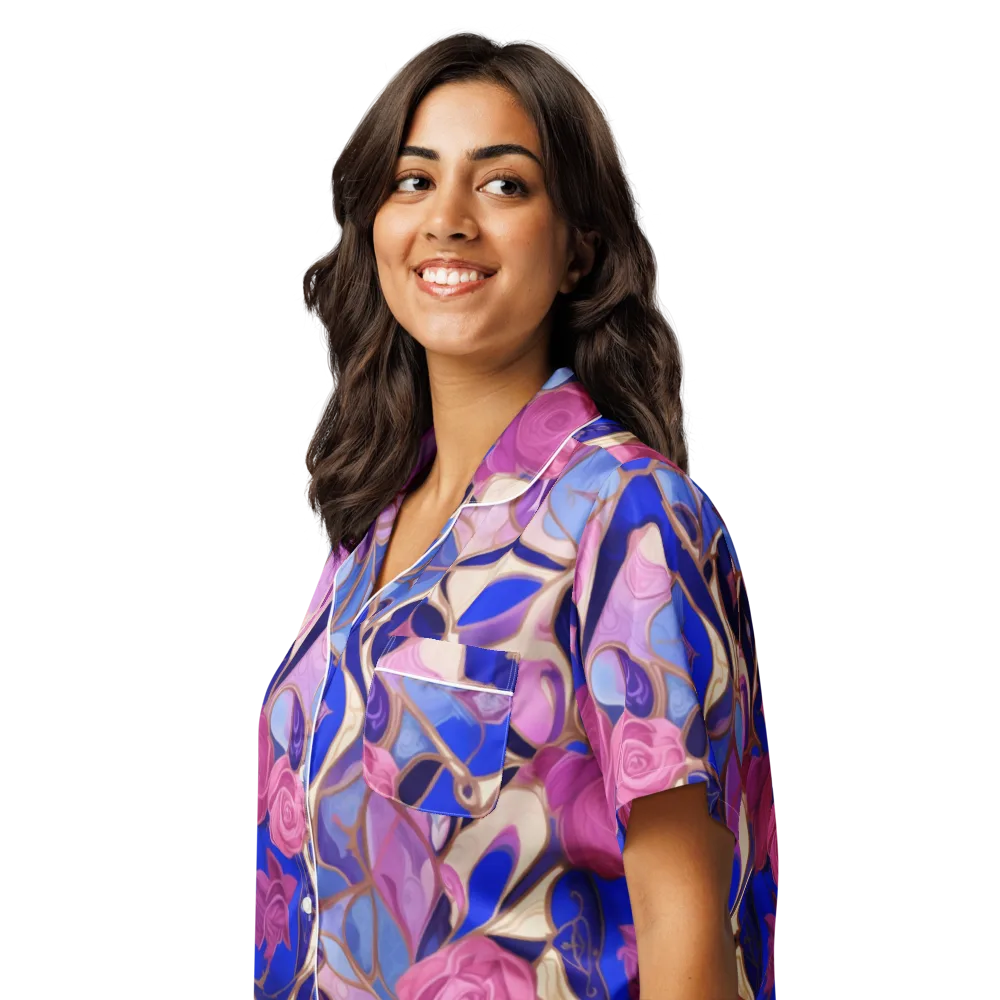 Royal Rose Mosaic on Women's Short Sleeve Pajama Top — Left Front