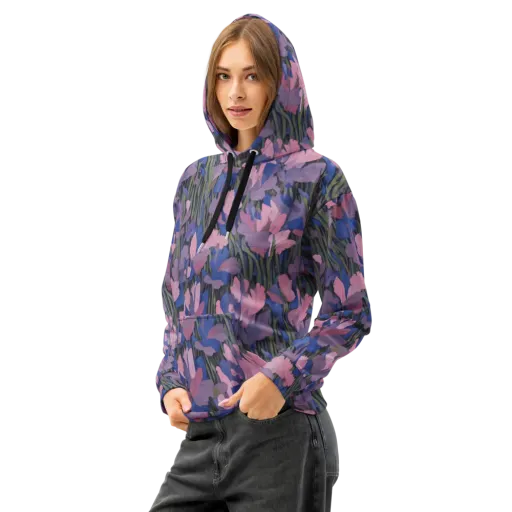 Midnight Iris on a Cotton Hoodie