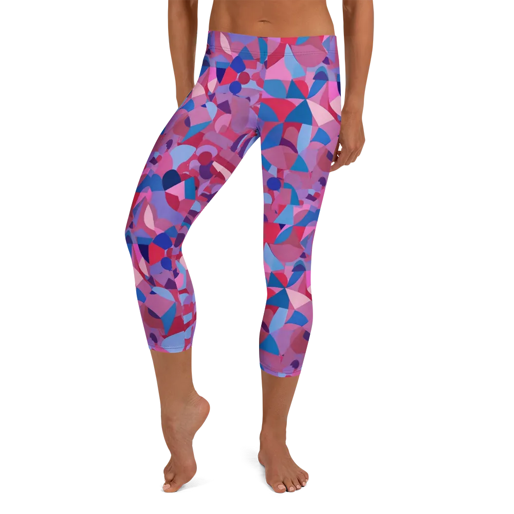 Pink Noise Garden on Capri Leggings — Front