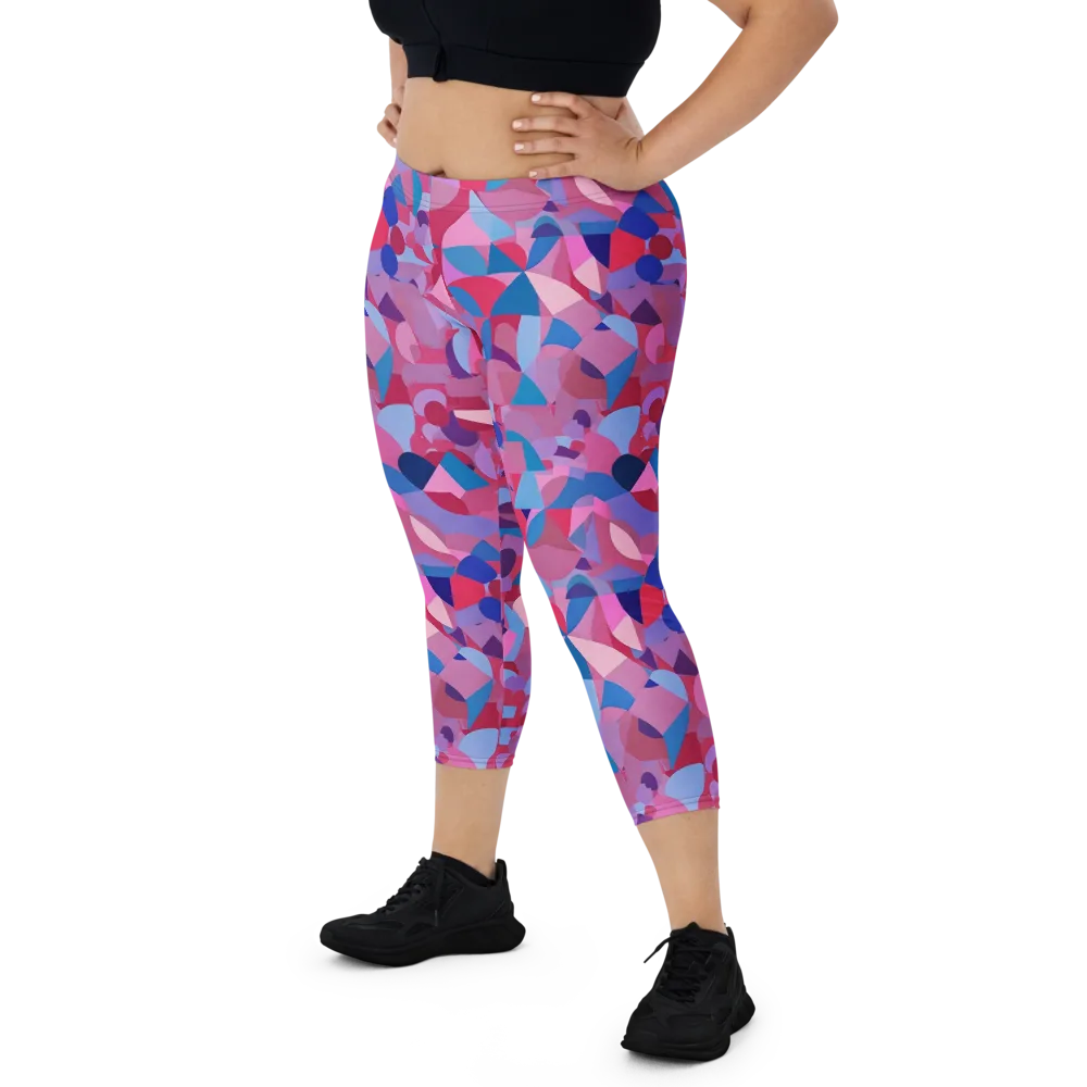 Pink Noise Garden on Capri Leggings — Front