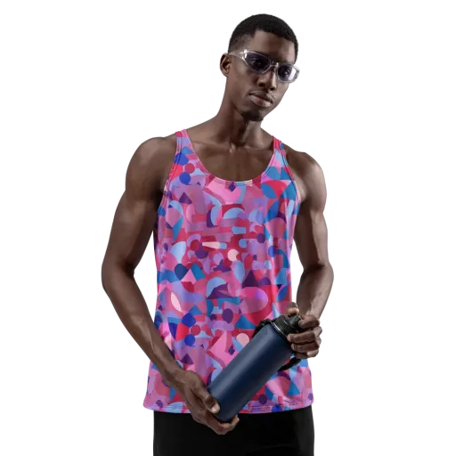 Pink Noise Garden on a Men's Tank Top