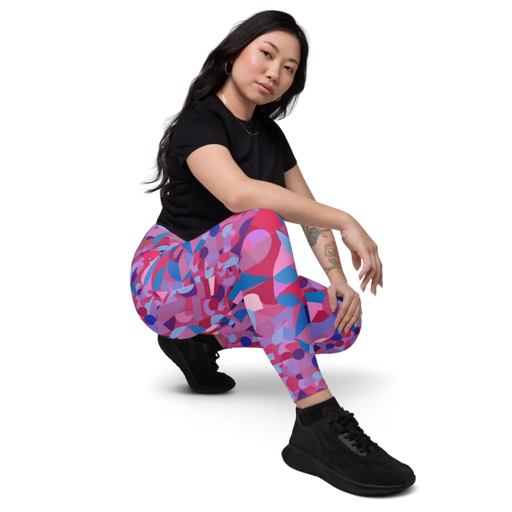 Pink Noise Garden on Leggings with Pockets — Right Front