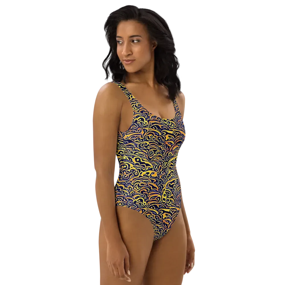 Electric Midnight on One-Piece Swimsuit — Right