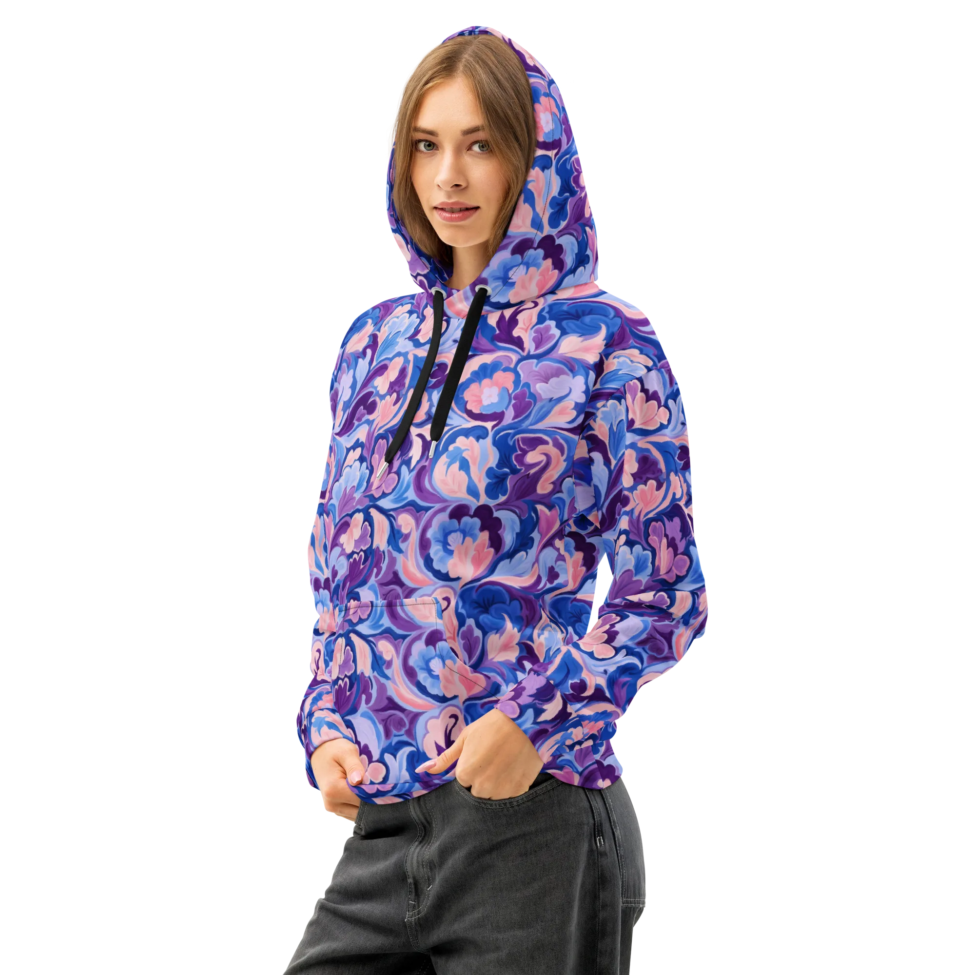 Violet Rococo on Cotton Hoodie — Left Front