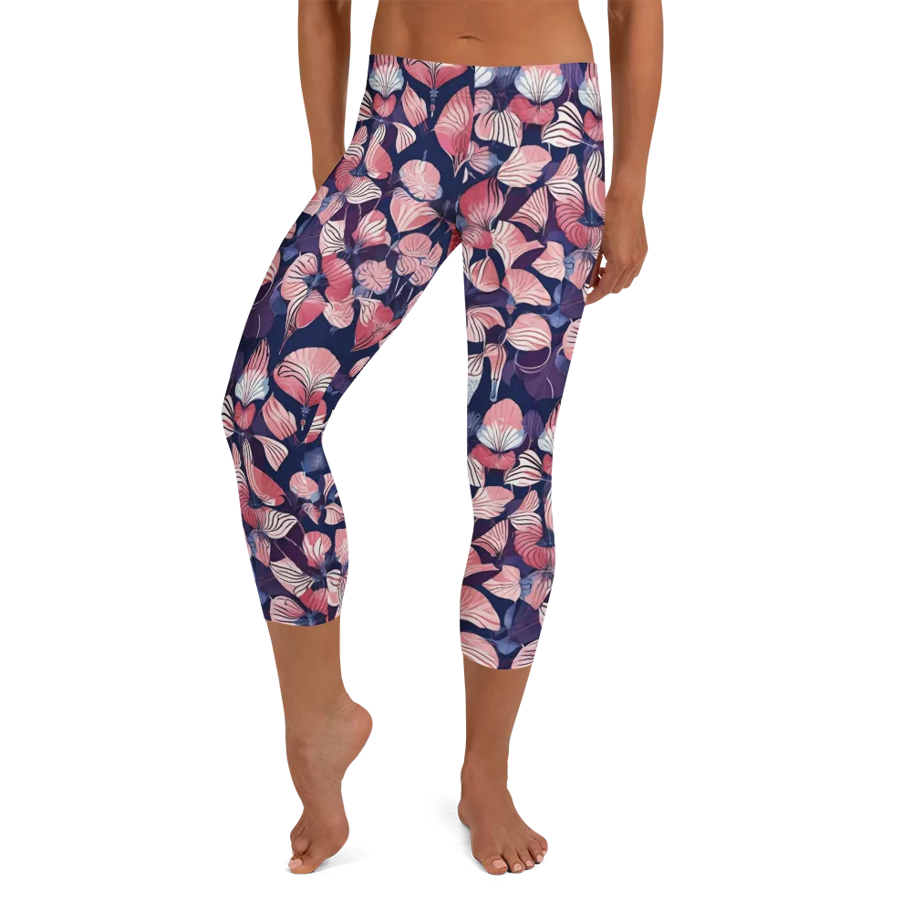 Petal After Dark on Capri Leggings — Front