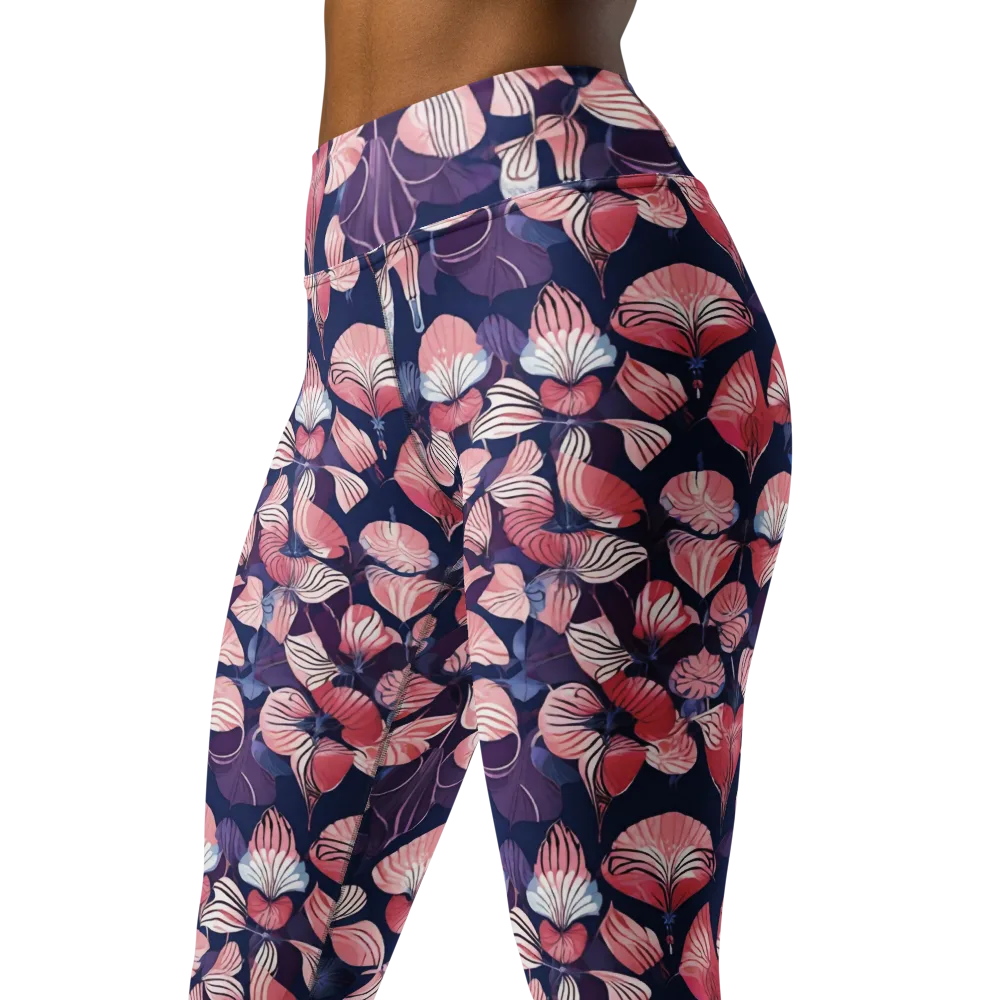 Petal After Dark on Yoga Leggings — Left Front