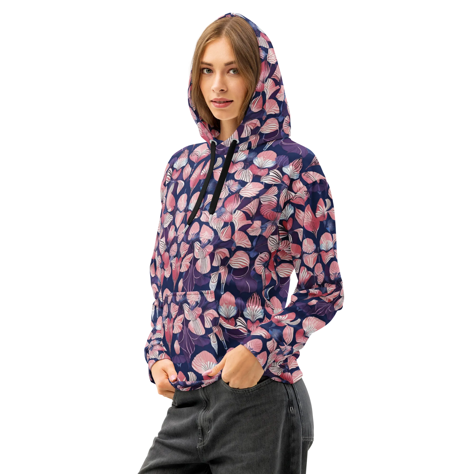 Petal After Dark on Cotton Hoodie — Left Front
