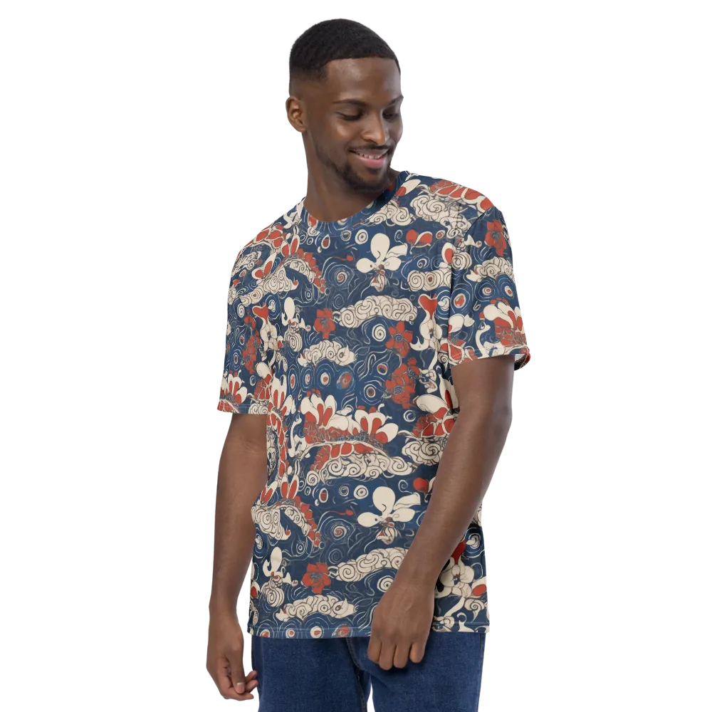 Scarlet Swirl on Men's Crew Neck T-Shirt — Left