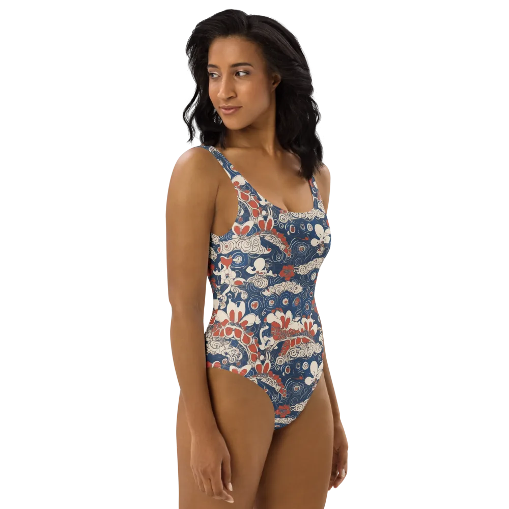 Scarlet Swirl on One-Piece Swimsuit — Right