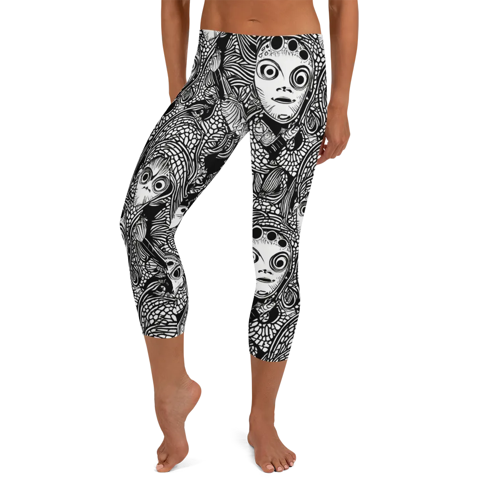 Ink-eyed Reverie on Capri Leggings — Front
