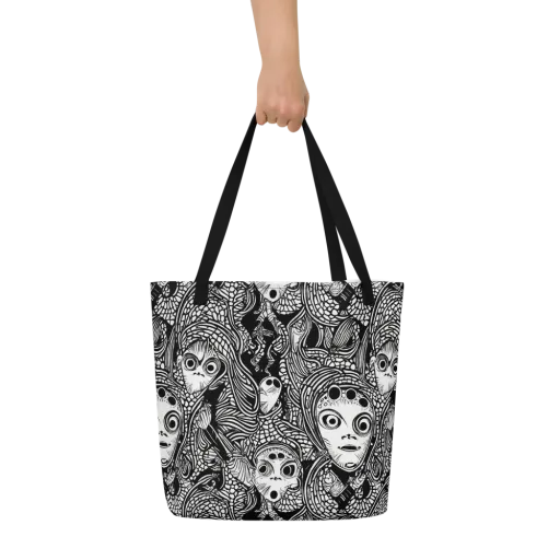 Ink-eyed Reverie on a Large Tote Bag W/ Pocket