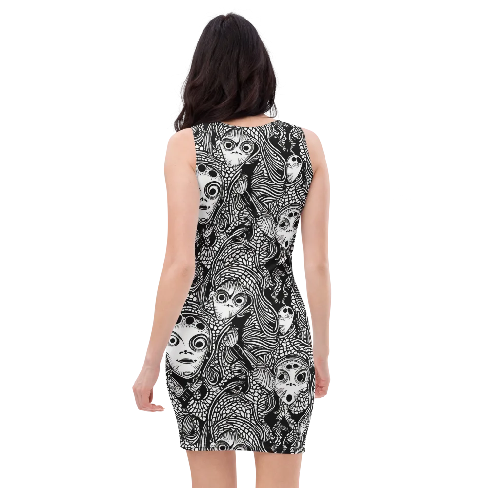 Ink-eyed Reverie on Bodycon Dress — Back