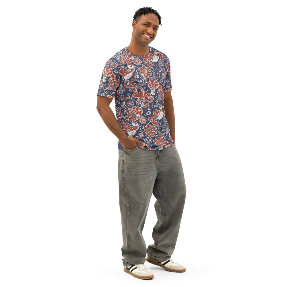 Indigo Rococo on Men's Cotton Crew Neck T-Shirt — Right Front