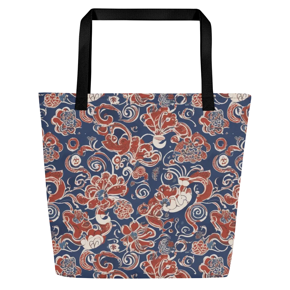 Indigo Rococo on Large Tote Bag W/ Pocket — Front