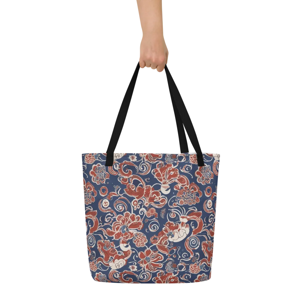 Indigo Rococo on Large Tote Bag W/ Pocket — Front