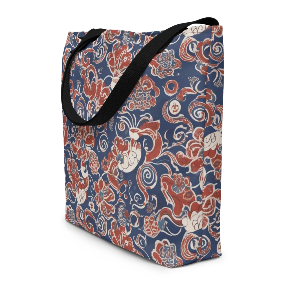 Indigo Rococo on Large Tote Bag W/ Pocket — Front