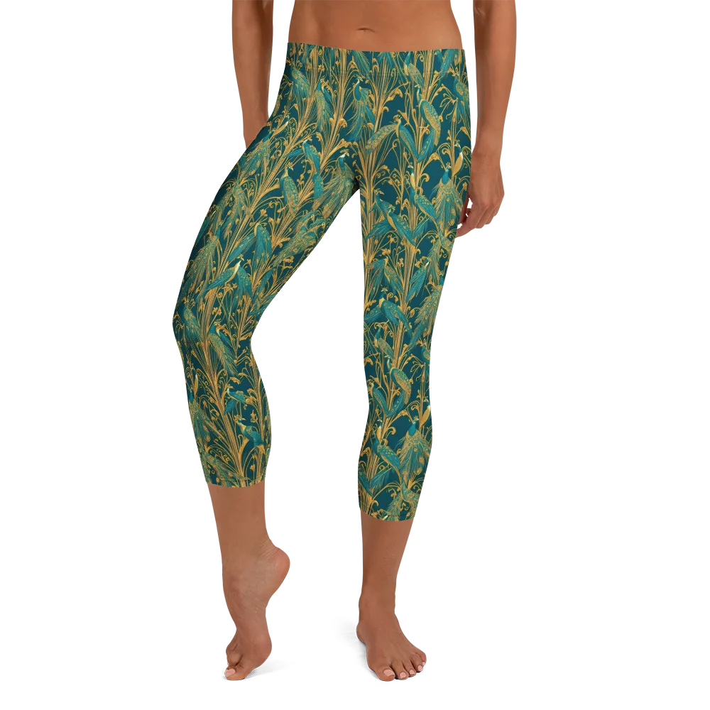 Gilded Peacock on Capri Leggings — Front
