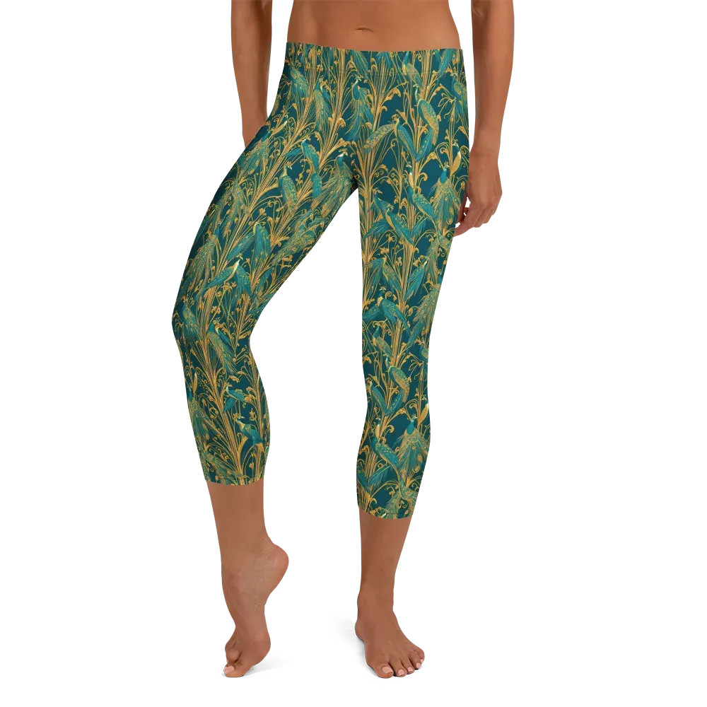 Gilded Peacock on Capri Leggings — Front