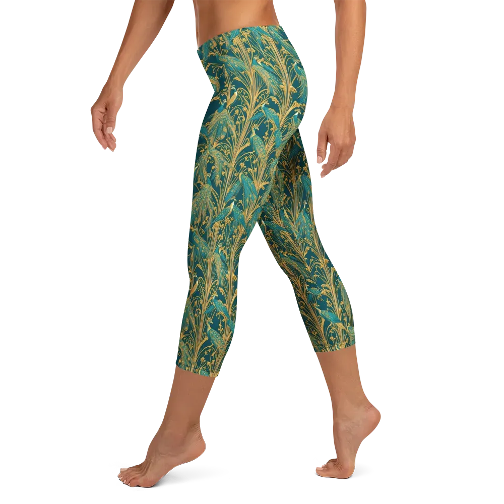 Gilded Peacock on Capri Leggings — Left