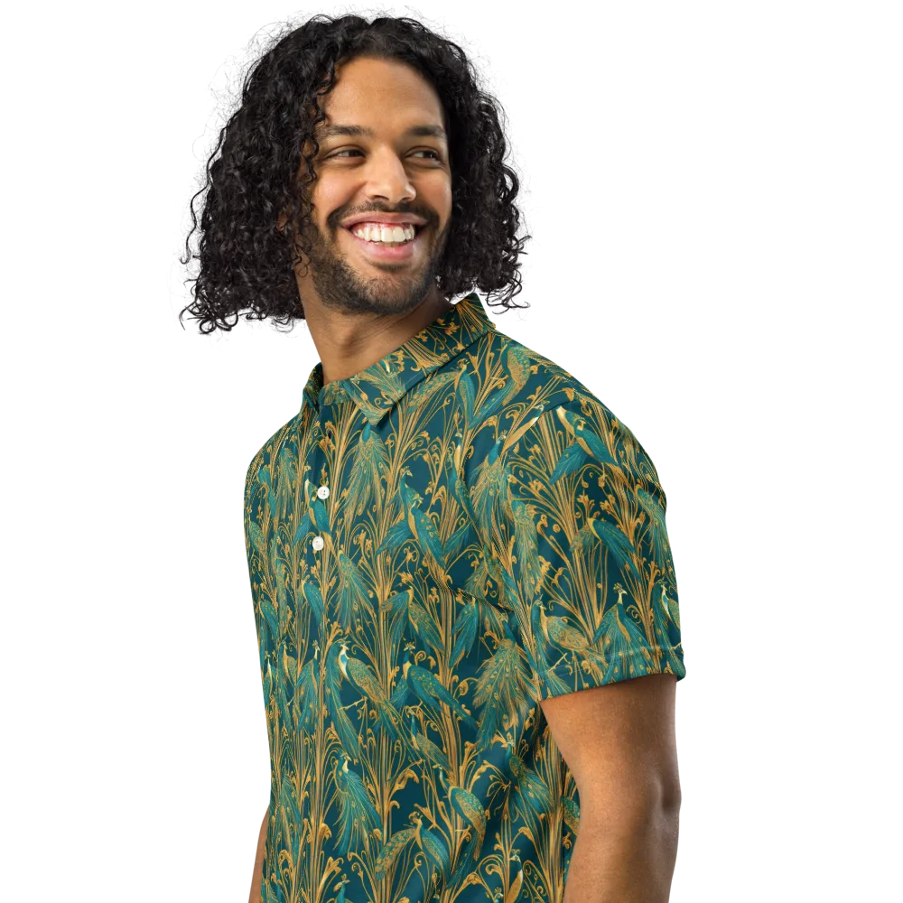 Gilded Peacock on Men's Slim Fit Polo Shirt — Left Front